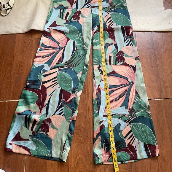 Rachel Zoe satin palm tree print high-waisted wide leg pants - Picture 8 of 8